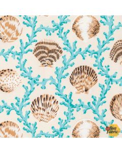 Natural World: Scallops and Coral Aqua - Free Spirit Fabrics pwsl042.aquax