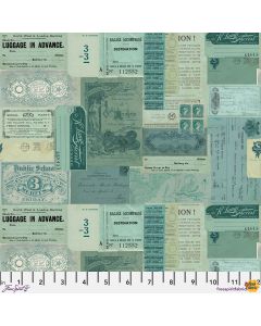 Eclectic Elements Palette by Tim Holtz: Teal Ephemera - FreeSpirit Fabrics pwth275.teal - 2 yards 19" + FQ remaining