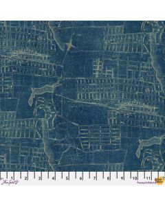 Eclectic Elements Palette by Tim Holtz: Blue Map - FreeSpirit Fabrics pwth283.blue - 2 yards 15" remaining