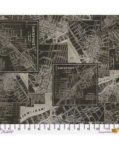 Eclectic Elements Palette by Tim Holtz: Charcoal Map - FreeSpirit Fabrics pwth313.charcoal