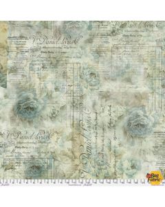 Eclectic Elements Quilt Backs by Tim Holtz: Receipt Aqua (108" wide back) - FreeSpirit Fabrics qbth010.aqua