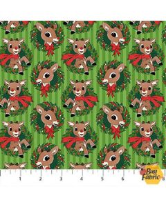Rudolph The Red-Nosed Reindeer: Rudolph Wreath Green - Northcott Fabrics RD1002-73 - presale June