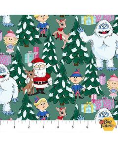 Rudolph The Red-Nosed Reindeer: Scene Lt Spruce - Northcott Fabrics RD1004-75 - presale June