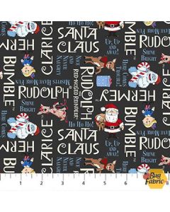 Rudolph The Red-Nosed Reindeer: Phrases Charcoal - Northcott Fabrics RD1006-96 - presale June