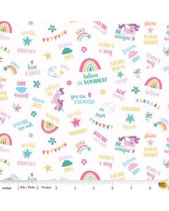 Unicorn Kingdom: Be You White Words -- Riley Blake Designs c10472 white - 2 yards 21" remaining