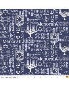 Festival of Lights: Menorah Symbols Blue -- Riley Blake Designs c9651-blue