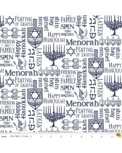 Festival of Lights: Menorah Symbols White -- Riley Blake Designs c9651-white