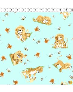 Lyon, the Lion: Tossed Lions Aqua -- Susy Bee 20345-930