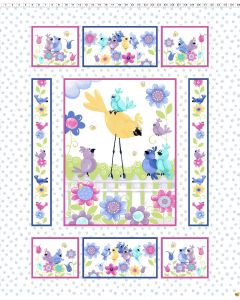 Bird's Buddies: Quilt Panel White (1 yard) -- Susybee 20380-100 