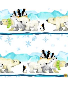 Burr the Polar Bear:  Pictorial Stripe Border -- Susy Bee Textiles 20399-100 