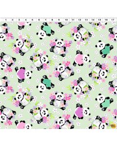 Panda Party: Tossed Pandas Soft Green - SusyBee Fabrics sb20427-835 