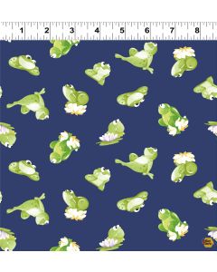 Paul's Pond: Tossed Frogs Navy -- Susy Bee Fabrics sb20429-780