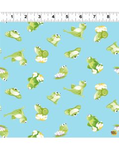 Paul's Pond: Tossed Frogs Aqua -- Susy Bee Fabrics sb20429-930
