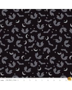 Spooky Hollow Bats Black (Silver Sparkle) - Riley Blake Designs sc10572-black - 1 yard 3" + 20" remaining