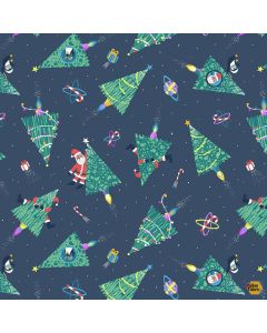 Don't Claus A Scene: Trees - Dear Stella Fabric stella-d3199 navy