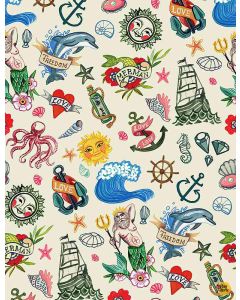 You're A Catch: Sea Tattoos Cream -- Dear Stella Designs stella-dmb2140 cream