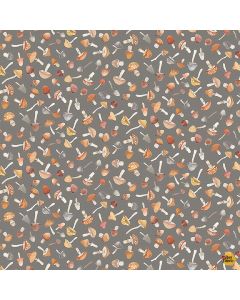 Count on Me: Fungi Mushrooms Pewter - Dear Stella Fabric DNS3314 pewter