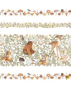 Count on Me: Woodland Friends Border Stripe - Dear Stella Fabric DNS3322 white