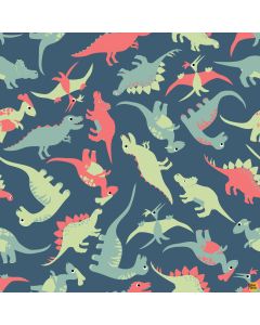 Follow My Footprint: Dinosaurs Dark Blue -- Stof Fabrics 4501-577