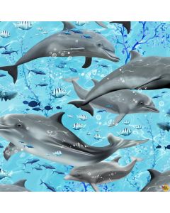 Aquarium: Swimming Dolphins Blue -- Timeless Treasures sea-c7957 blue