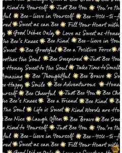 Save The Bees: Bee Text Black -- Timeless Treasures bee-c8123 black