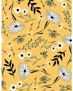 Save The Bees: Bee Large Floral Honey -- Timeless Treasures bee-c8125 honey - 1.75 yards remaining