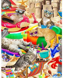 Cool Cat: Cats Chilling on the Beach -- Timeless Treasures cat-cd8843 multi