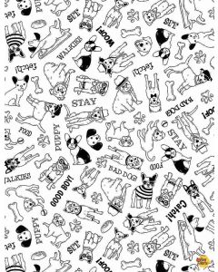 Dapper Dog: Black and White Cartoon Dogs -- Timeless Treasures Fabric dog-c8920 white