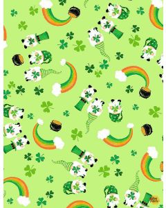 Good Luck Truck: Lucky Guy Tossed Leprechauns & Rainbows -- Timeless Treasures Fabrics Fun-c1054 green