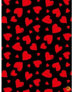 You Make My Heart Happy: Red Chalk Hearts Black -- Timeless Treasures gail-c7745 black  - 1 yard 16" + 10" remaining