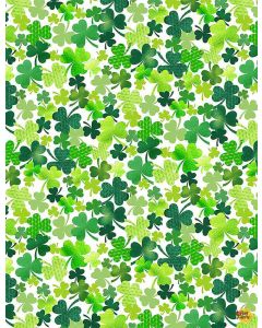Lucky Guy: Packed Clover White -- Timeless Treasures Fabric gail-c8333 white
