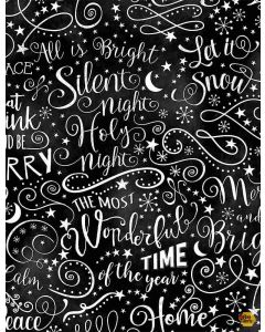 Silent Night: Silent Night Chalk Words -- Timeless Treasures Fabrics gail-c8465 black