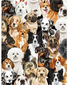 Dogs Rule Happiness Has Paws: Packed Realistic Dogs -- Timeless Treasures GM-c8553 multi