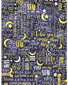 I Love You to the Moon and Back: Stars Text Yellow -- Timeless Treasures star-c8352 yellow - 1 yard 14" remaining