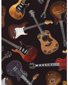 Music: Tossed Guitars Black - Timeless Treasures west-c1611 black - 2 yards 16" + FQ remaining