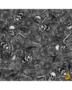 Wicked: Gothic Halloween Motifs - Timeless Treasures Fabric wicked-cd4140 charcoal