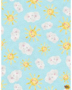 Raindrops & Sunshine: Suns & Clouds Teal -- Wilmington Prints 68552-495 