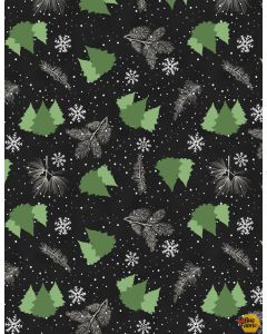 Gnome-antics: Tree Toss Black -- Wilmington Prints 82626-971 - 2 yards 32" remaining