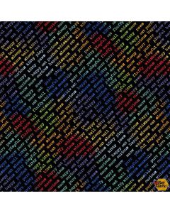 Feeline Good: Diagonal Words Black Multi -- Wilmington Prints 84451-934 - 2 yards 28" remaining