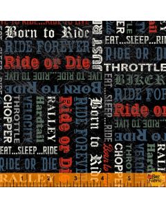 Born to Ride: Biker Words Black -- Windham Fabrics 52243-3