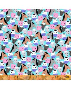 Farm Friends: Farm Faces Aqua -- Windham Fabrics 52614-7