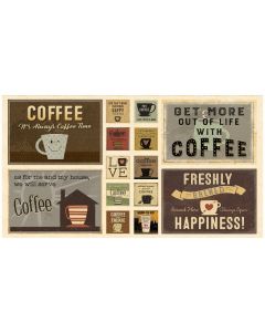 YAY! Coffee! Placemat / Mug Rug Panel (2/3 yard) -- Clothworks Textiles y3655-64