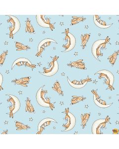 Guess How Much I Love You: Sleepy Hares Light Blue -- Clothworks Textiles y3684-29 - 2 yards 7" remaining