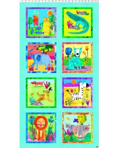 Colorama: Animal Panel Turquoise (2/3 yard) -- Clothworks Textiles y3803-101