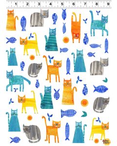 Colorama: Cat Feast White -- Clothworks Textiles y3806-1