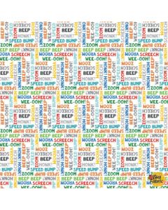 Beep Beep! Words White -- Clothworks Textiles y3895-1 - 17" remaining