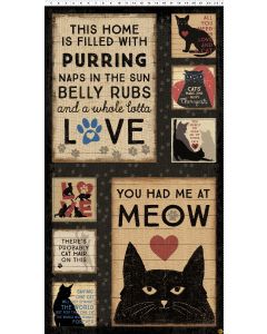 Purrfection: Cat Panel Black (2/3 yard) -- Clothworks Textiles y3972-3 