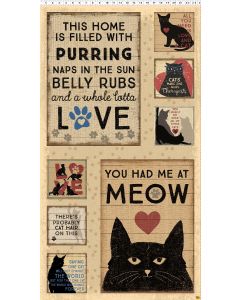 Purrfection: Cat Panel Dark Butter (2/3 yard) -- Clothworks Textiles y3972-60 