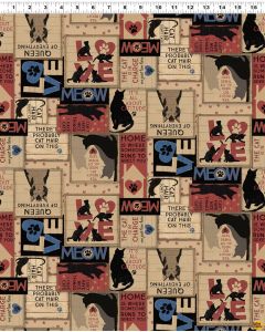 Purrfection: Cat Sayings Multi -- Clothworks Textiles y3973-55