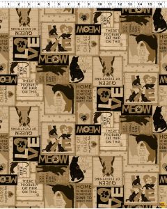 Purrfection: Cat Sayings Light Caramel -- Clothworks Textiles y3973-64 